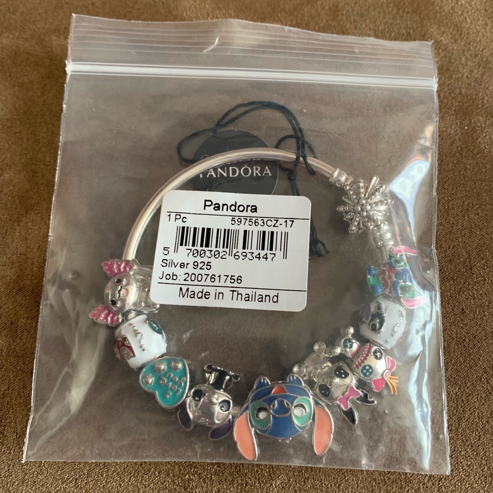 NWT Pandora Fireworks Bangle Bracelet w/ 9 Disney Lilo & Stitch Theme Charms